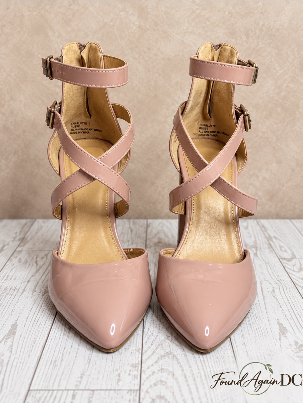 Charlotte Russe Blush Pink Patent Pointed-Toe Ankle-Strap Heels
